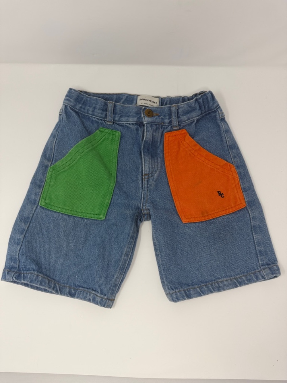 Bobo Choses Kid's Denim Bermuda Shorts - Denim/Green/Orange - 6-7 Years